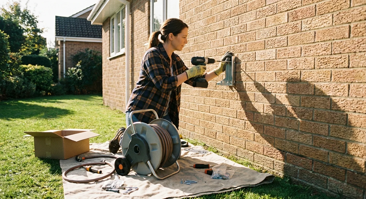 Wall-mounted hose reel bracket install context